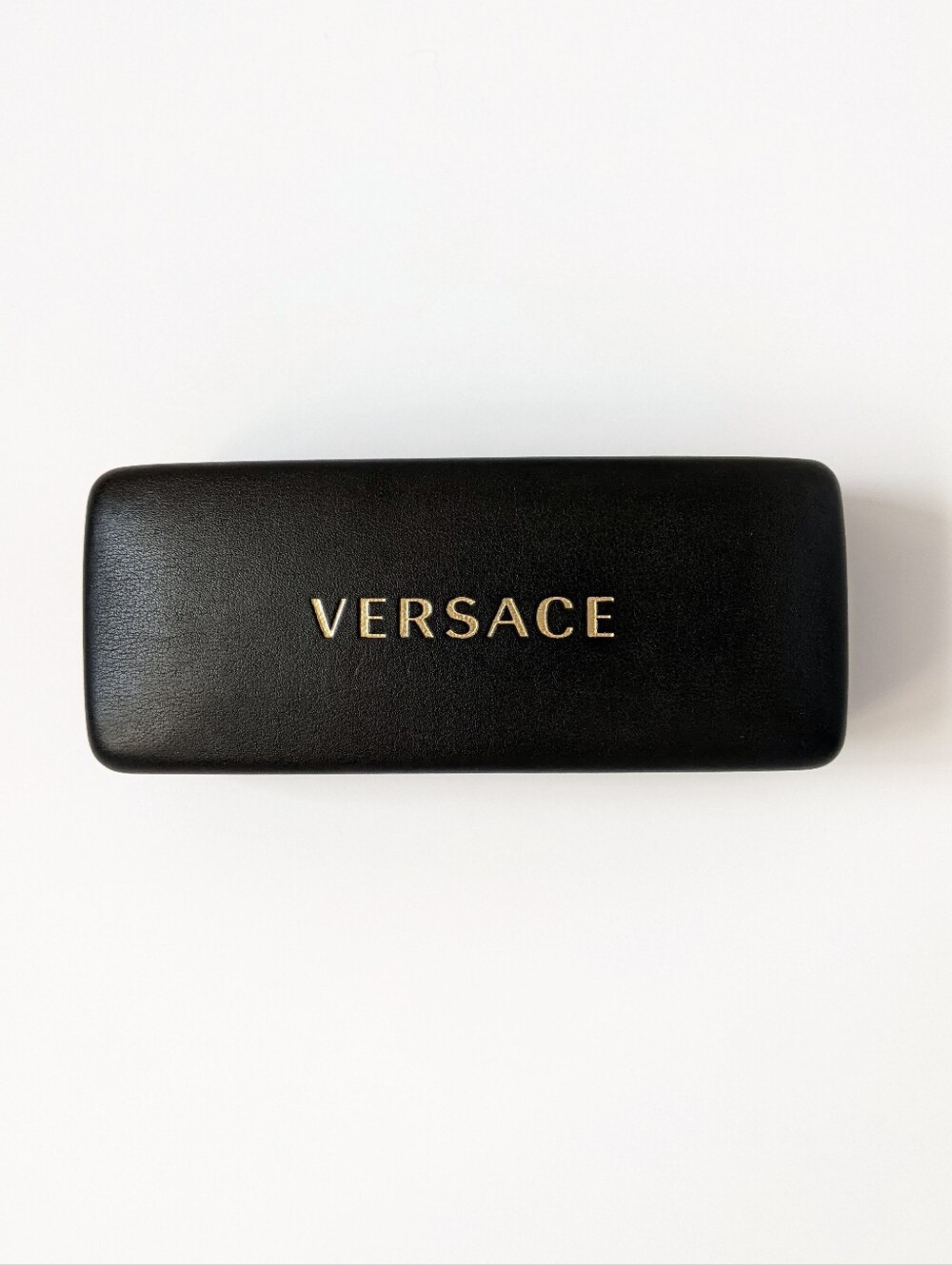 Versace Black Leather Sunglasses Case Logo Embossed In Gold